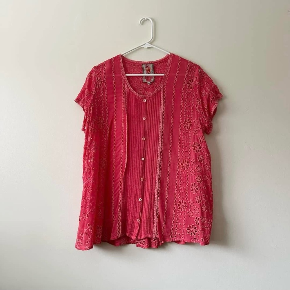 Johnny Was pink Button Down Blouse